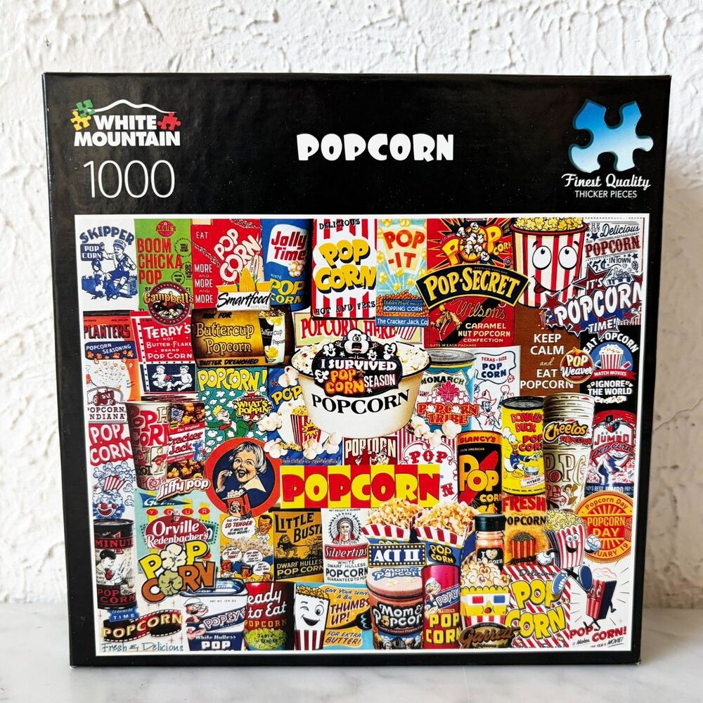 White Mountain Popcorn 1000 Piece Jigsaw Puzzle Vintage Advertising Complete